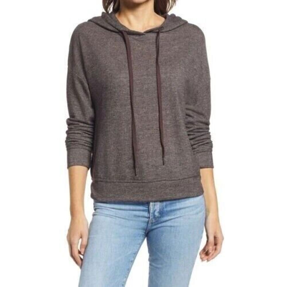 Everleigh Women's Hooded Drawstring Sweatshirt In Chocolate XL MSRP $49